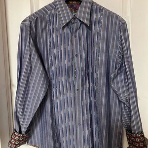 Robert Graham, Multi-Colored Blue Striped Long Sleeve, XL